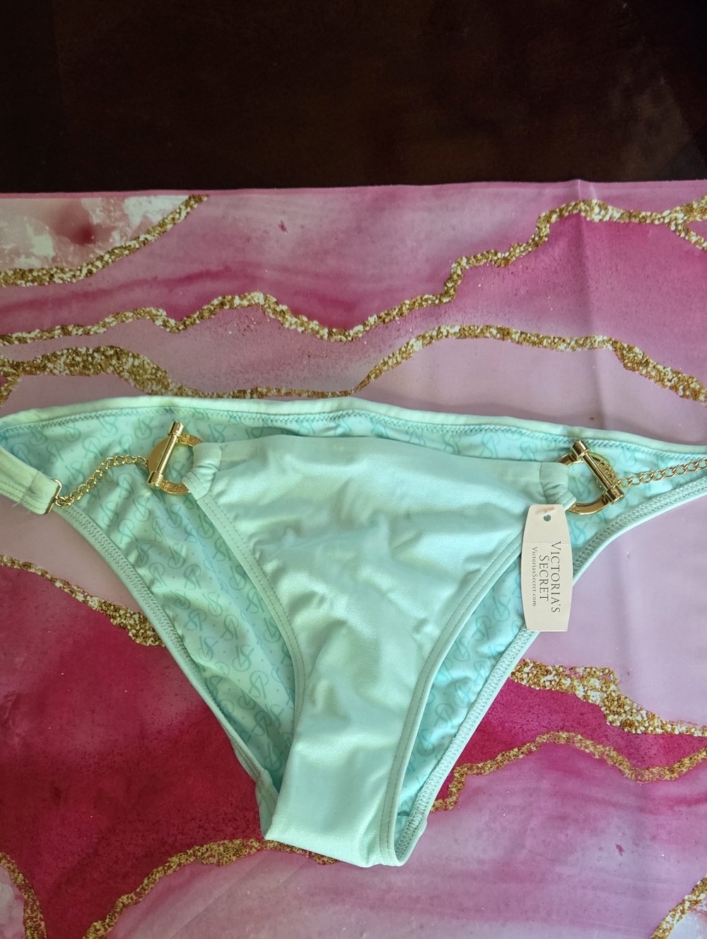 Victoria's Secret  Green Bikini Bottom with Gold Chain Accents